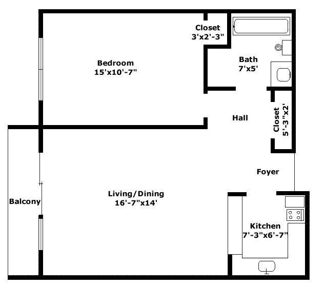 1 Bed, 1 Bath (Medium)
